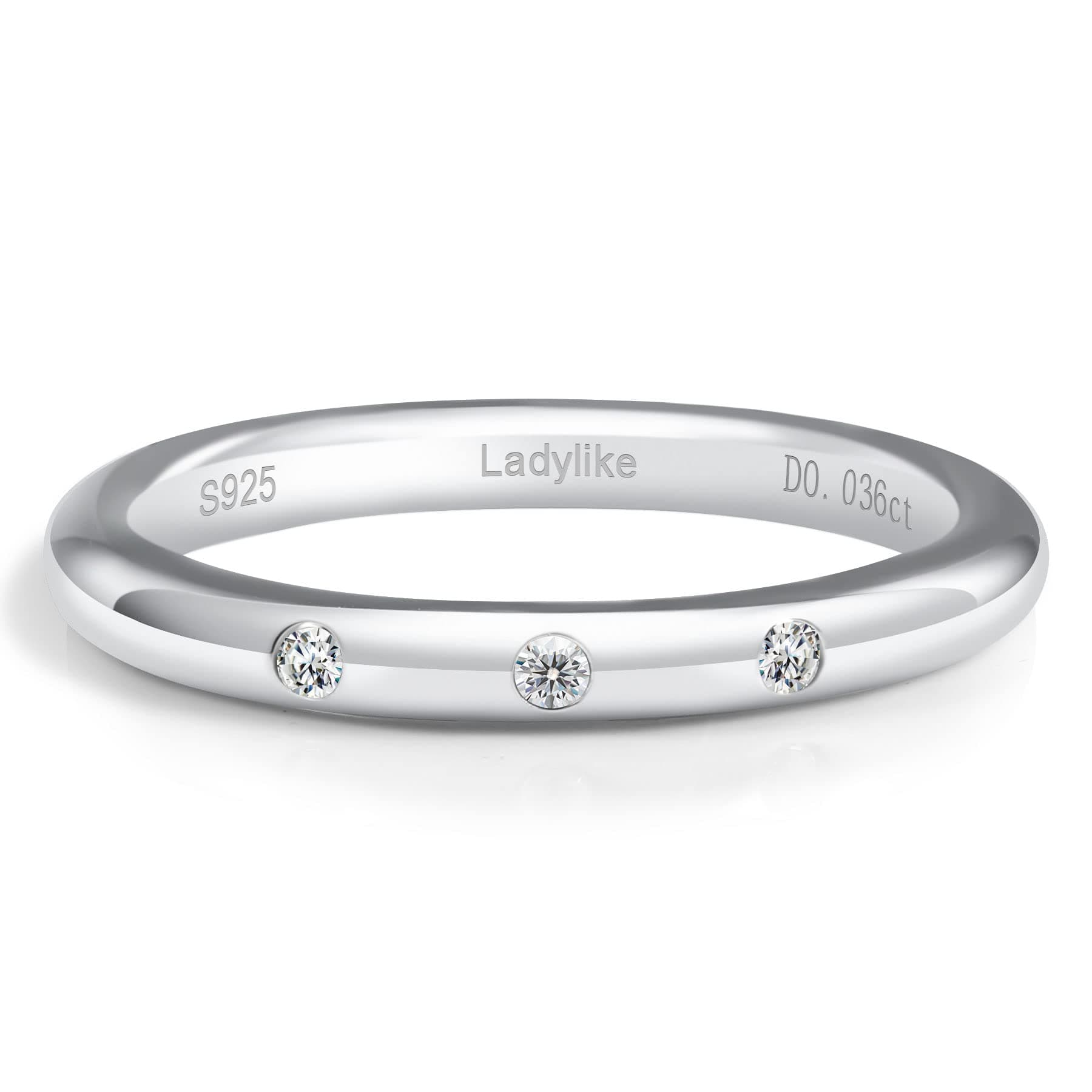 Ladylike 3 Stone Moissanite Bezel Set Wedding Bands in Sterling Silver for Her