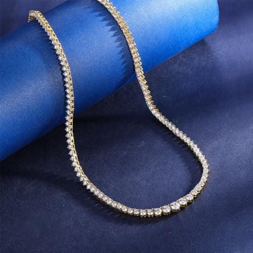 Gemsme 18K Gold Plated 3mm Graduated Round CZ Tennis Necklace for Women