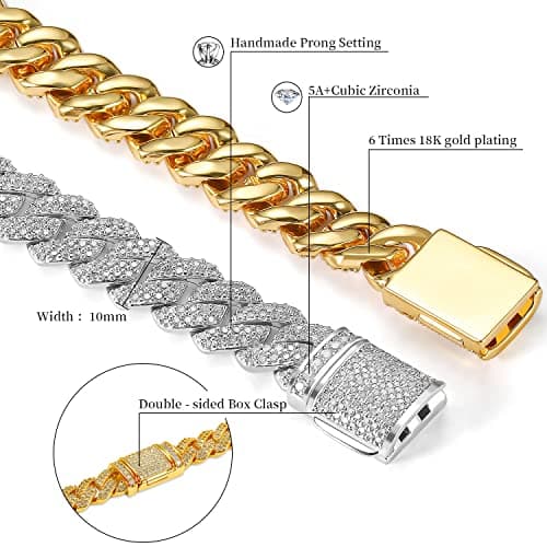 MOFEIJEWEL Full Iced Out Bling 10mm Miami Cuban Link Bracelet 5A CZ Diamonds Silver