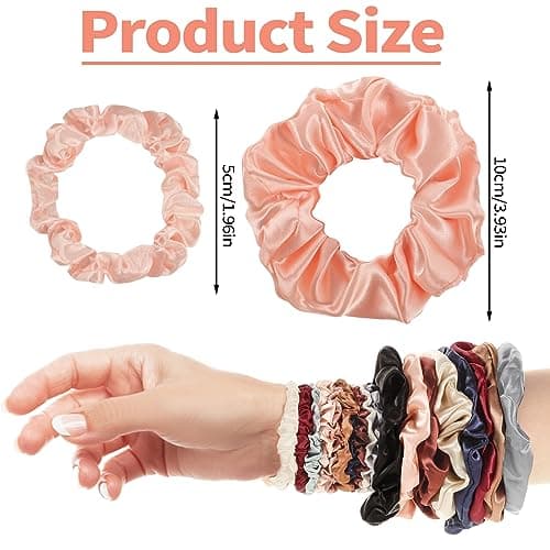Pengxiaomei 24pcs Satin Hair Scrunchies, 2 Sizes, Silk Elastic Bands for Women & Girls
