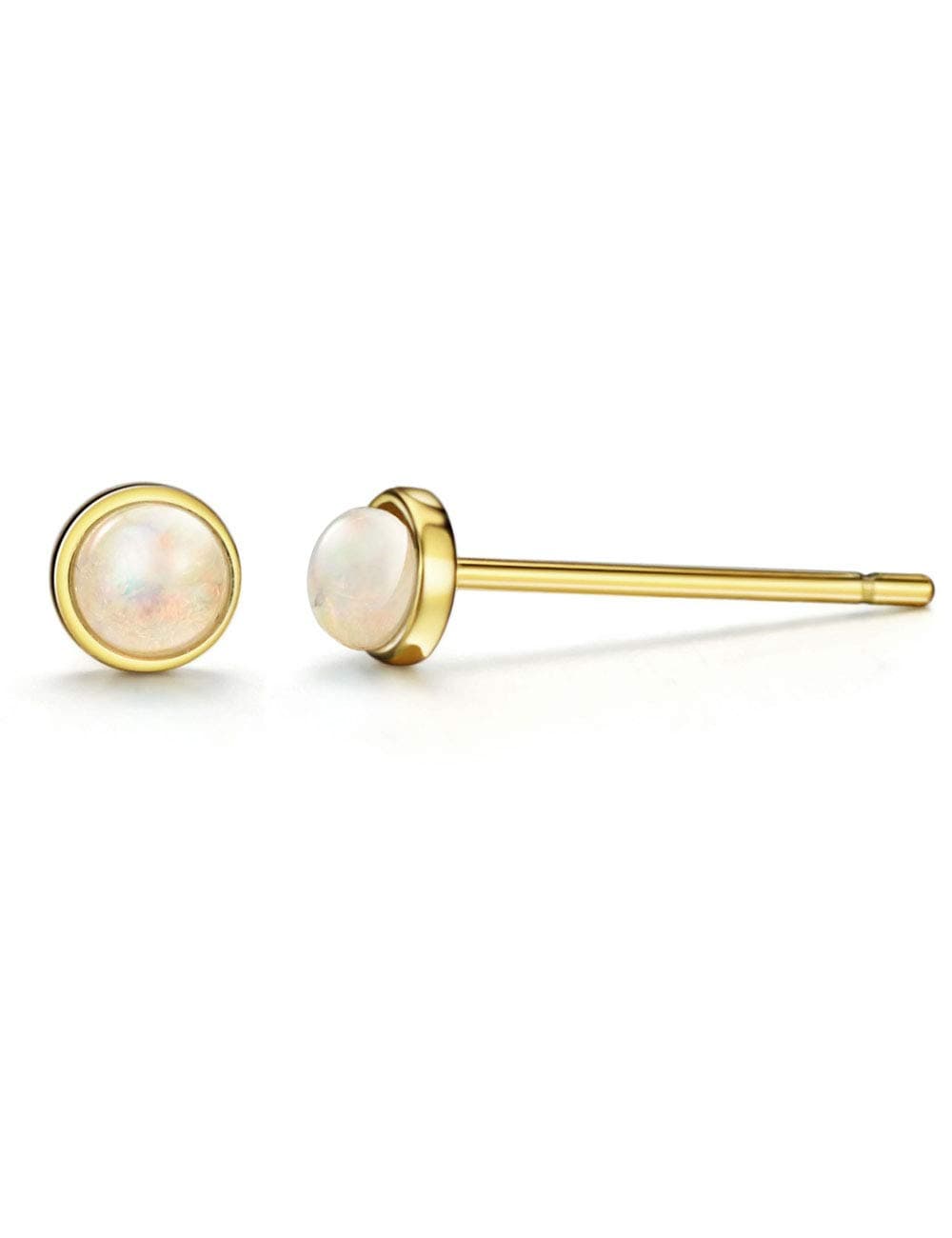 Michooyel Sterling Silver Opal & 18K Gold Plated Birthstone Stud Earrings for Women