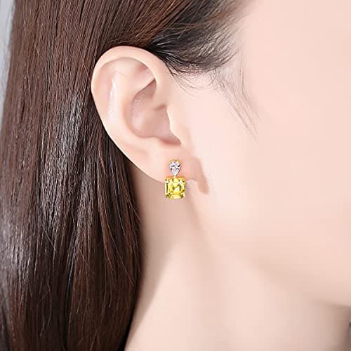Michooyel 925 Silver Citrine Diamond Accented Earrings for Women