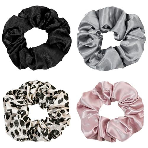 Ivyu Silk Satin Scrunchies - Soft No-Hurt Hair Bands for Women White Black Gray Pink