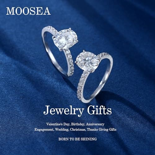 MOOSEA Women's VVS1 Clarity Moissanite Engagement Ring, 18K White Gold Plated