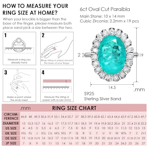 Michooyel S925 Paraiba Oval Promise Ring for Women Engagement Wedding Bands