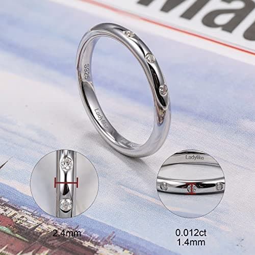 Ladylike 3 Stone Moissanite Bezel Set Wedding Bands in Sterling Silver for Her