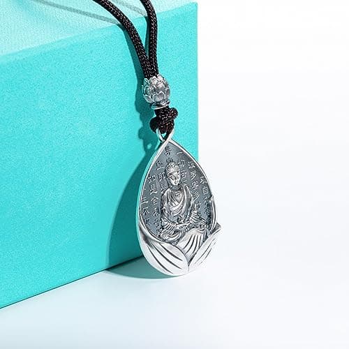 AnuClub S999 Sterling Silver Buddha Guanyin Pendant Necklace Lucky Amulet Jewelry