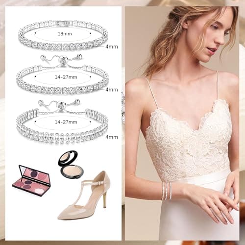 YADOCA Silver Plated Cubic Zirconia Bracelet Stack Set