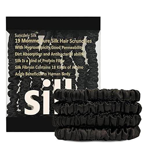 Suncdelv Silk Scrunchies, Anti-Crease & Breakage Hair Ties 22 Momme, 3PCS (Pink, Blue, Khaki)