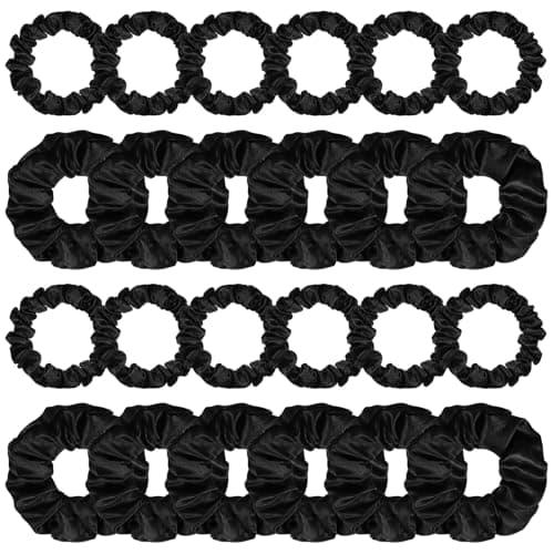 Pengxiaomei 24pcs Satin Hair Scrunchies, 2 Sizes, Silk Elastic Bands for Women & Girls