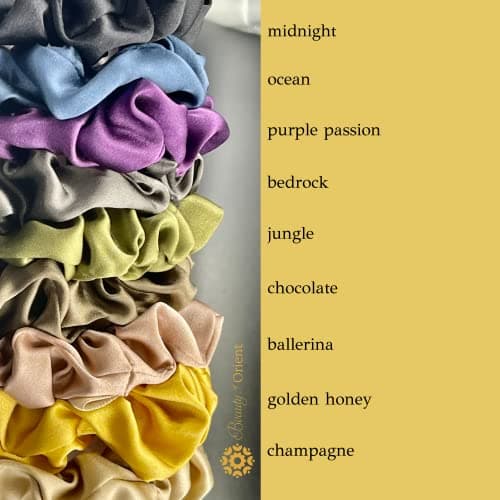 Premium 25 Momme Mulberry Silk Scrunchies | Bedrock, Midnight, Champagne (3 Medium)
