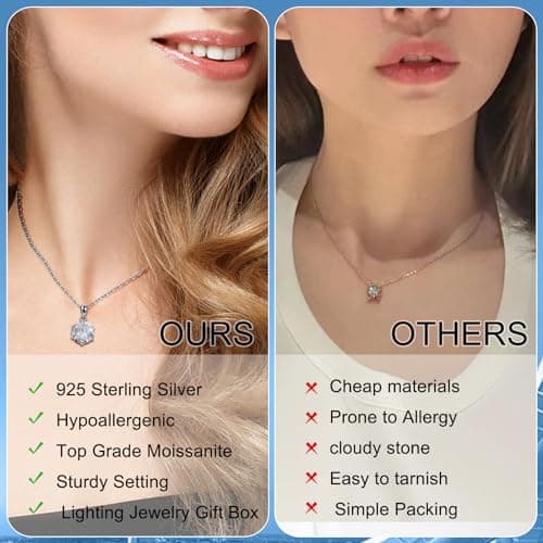 SecreTalk Halo Round Moissanite Pendant Necklace for Women in 925 Sterling Silver Gifts for Wife and Mother