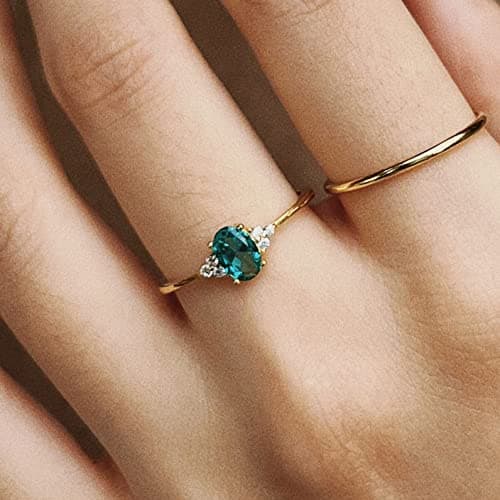 Michooyel 18K Gold Plated Oval Cut Emerald Diamond Rings