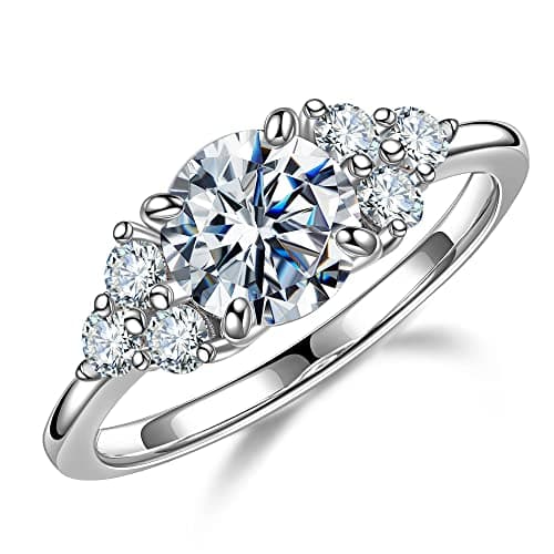 MOOSEA 1.2ct Lab Created Moissanite Engagement Ring, D Color VVS1 Clarity, 14K White Yellow Rose Gold Vermeil