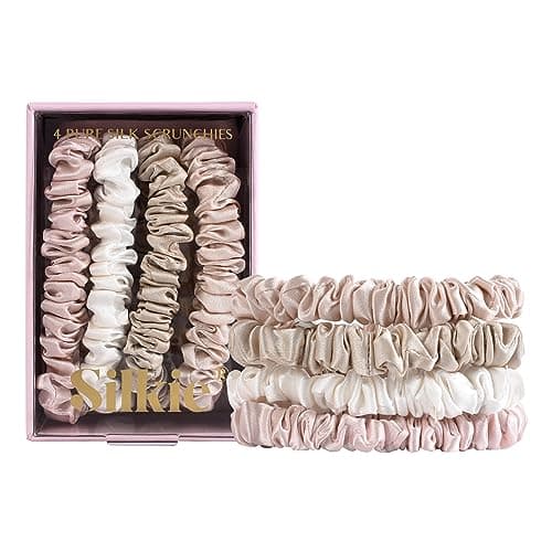 Silkie x4 Set Champagne Travel Pouch Mulberry Silk Scrunchies