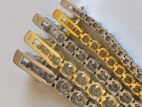 Refined Title: Solid 925 Sterling Silver Unisex Tennis Bracelet with 14k Yellow & Rose Gold Finish