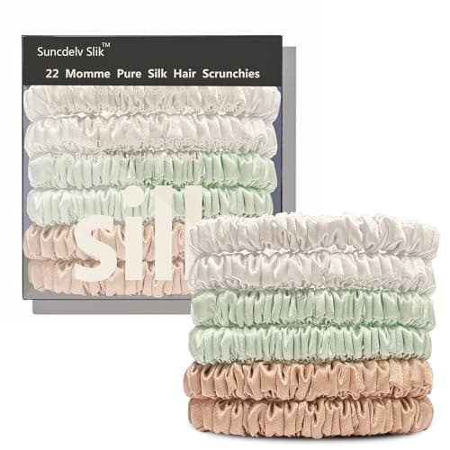 Suncdelv Silk Scrunchies, Anti-Crease & Breakage Hair Ties 22 Momme, 3PCS (Pink, Blue, Khaki)