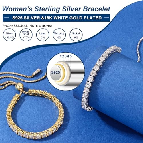 TUHE 1.52ct-7.76ct Adjustable 18K White Gold Plated Moissanite Tennis Bracelet