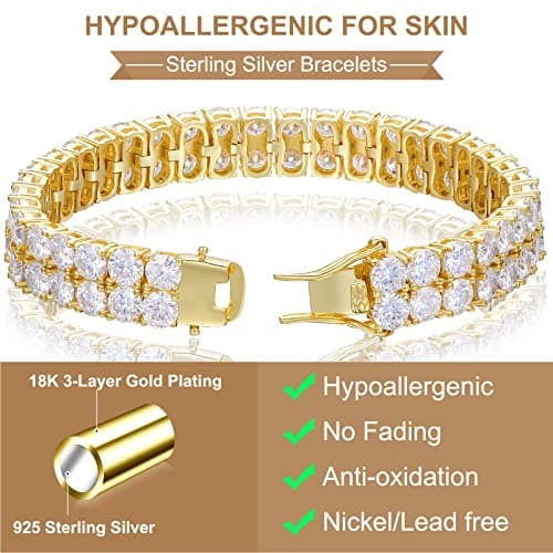 Moissanite Diamond Tennis Bracelet 18K Gold Plated Sterling Silver Hip Hop Jewelry for Women Men