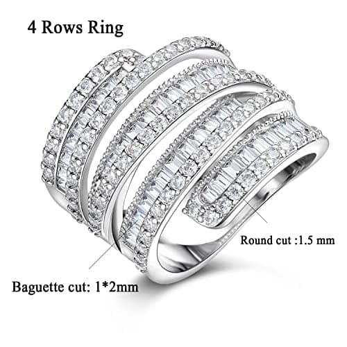 OPOMOMO Wide Band 4 Row Baguette CZ Halo Fashion Rings
