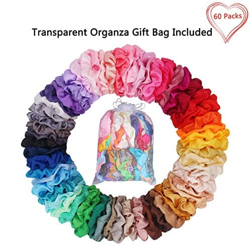 BeeVines Silk Scrunchies for Women & Girls, 60 Pack Birthday Gift