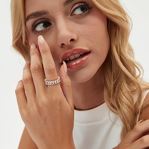 VOPIPO Adjustable Gold Plated CZ Leaf Double Cubic Zirconia Ring for Women