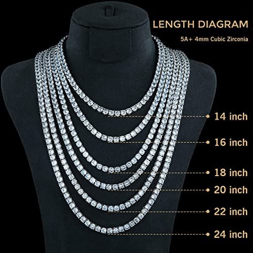 Tennis Necklace 925 Silver| 3-6mm CZ Round Cut Chain for Women and Men 16-24inches