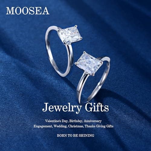 MOOSEA D Color VVS1 ClarityLab Created Moissanite Ring, 18K White Gold Plated Solitaire Engagement Ring