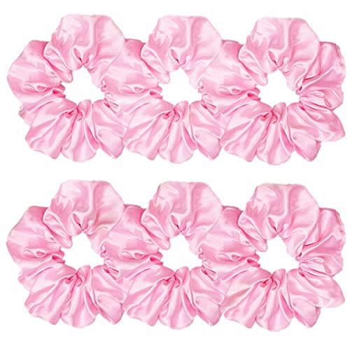 Sufermoe 6pcs Satin Silk Hair Scrunchies, Soft Black Hair Ties for Women and Girls