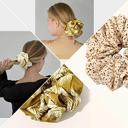 Silk Satin Oversized Scrunchie for Women - Extra Large Yellow Hair Tie for Thick Hair, Gift for Girls