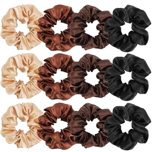 12 Pcs Mulberry Silk Satin Scrunchies for Women and Girls