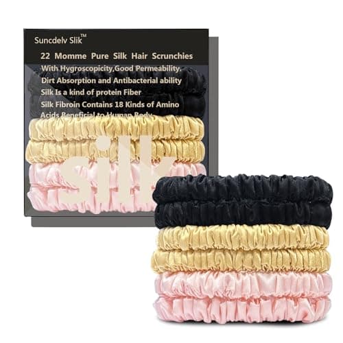Suncdelv Silk Scrunchies, Anti-Crease & Breakage Hair Ties 22 Momme, 3PCS (Pink, Blue, Khaki)