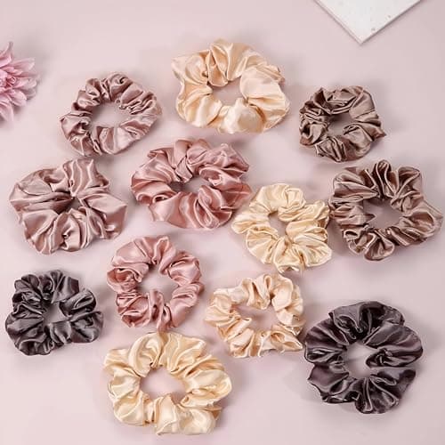 12pcs Set Silk Scrunchies 6 Large 6 Medium Soft Elastic Satin for Women Girls