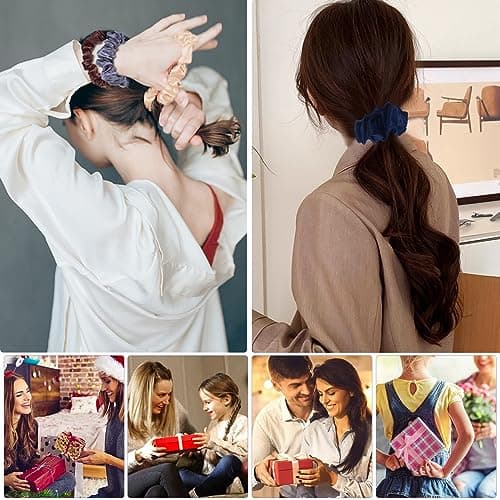 Pengxiaomei 24pcs Satin Hair Scrunchies, 2 Sizes, Silk Elastic Bands for Women & Girls