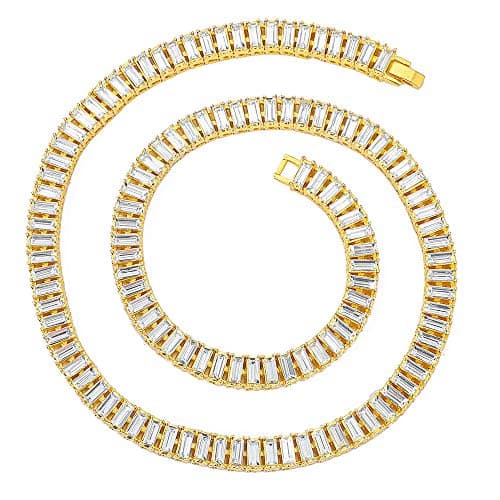 HH BLING EMPIRE Men's Silver and Gold Diamond Tennis Chains 16-30 Inches