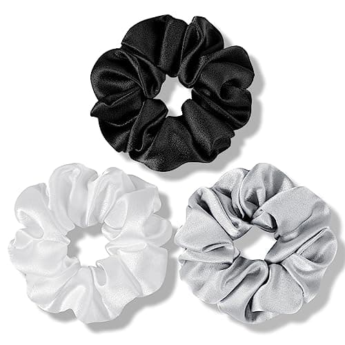 Fittia Black Silk Scrunchies for No Crease Sleep, Silky Satin Hair Ties, 5 Pack