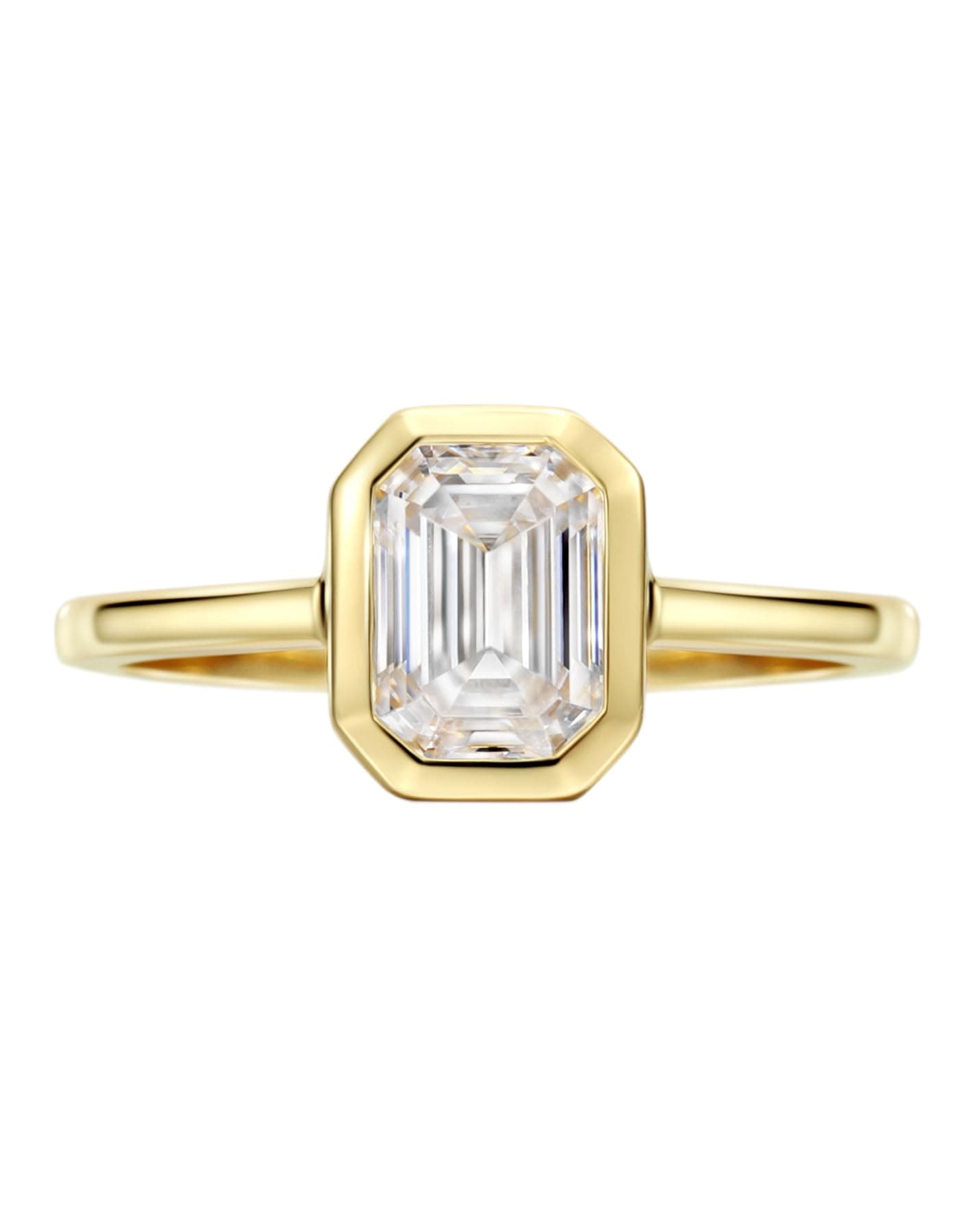 Emerald Cut Cubic Zirconia Engagement Ring for Women - 18K Gold Plated