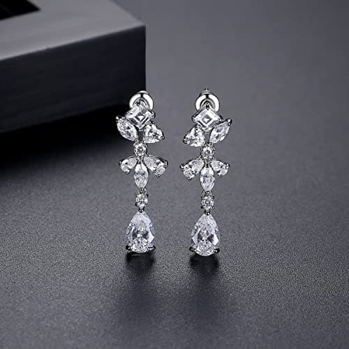 Michooyel Bridal Cubic Zirconia Teardrop Dangle Earrings for Women