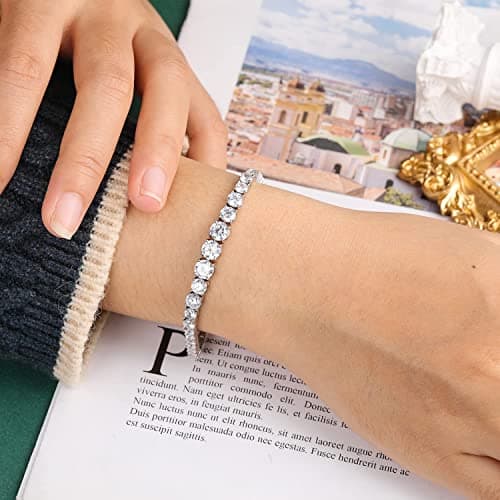MDFUN 18K Gold Plated Graduated CZ Tennis Bracelet, Size 6-9 inches