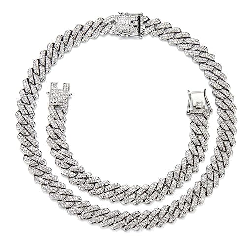 DIDISEE 2PCS Gold Silver Cuban Link Chain Diamond Necklace for Men & Women