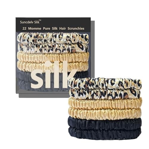 Suncdelv Silk Scrunchies, Anti-Crease & Breakage Hair Ties 22 Momme, 3PCS (Pink, Blue, Khaki)