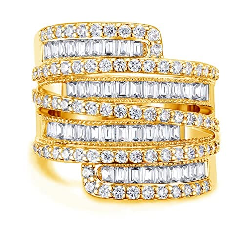 OPOMOMO Wide Band 4 Row Baguette CZ Halo Fashion Rings