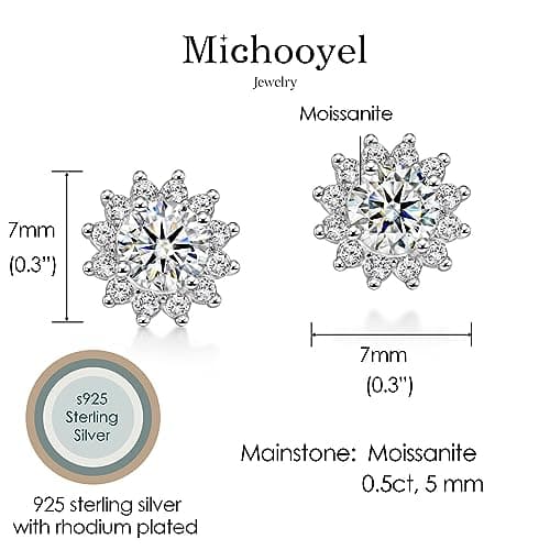 Michooyel S925 0.5ct Moissanite Stud Earrings for Women