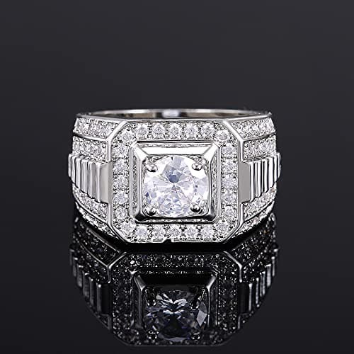 Metmejiao Men's Moissanite Engagement Ring 925 Sterling Silver Promise Band Gold Diamond Iced Out Anniversary Jewelry