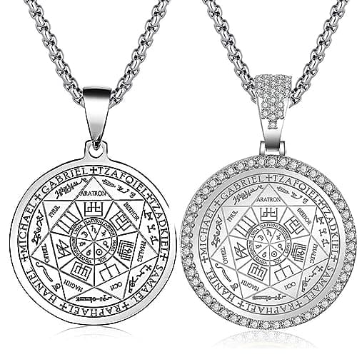 FLYUN Seven Archangels Protection Pendant Necklace, Stainless Steel, 24 inches