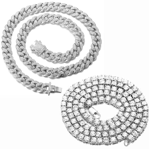 Halukakah Gold Chain for Men - The Royal - Iced Out 14/20MM 18k Real Gold/Platinum White Gold/Rose Gold/Rhodium Black Plated Diamond Cuban Link Chain Necklace Bracelet - Lab Diamonds Prong Set - Great Gift Idea