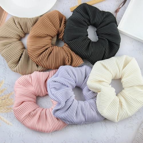 Big, Soft Scrunchies for Thick Hair - 6PCS, Black, Coffee, Off White, Pink, Purple, Khaki