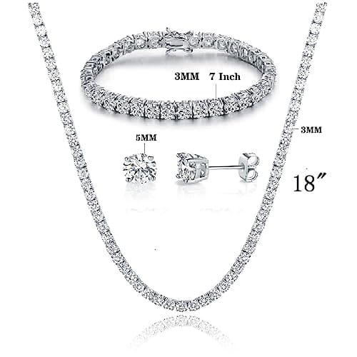 Gemsme 18K White Gold Plated Jewelry Set - Necklace, Bracelet, Earrings Pack of 3