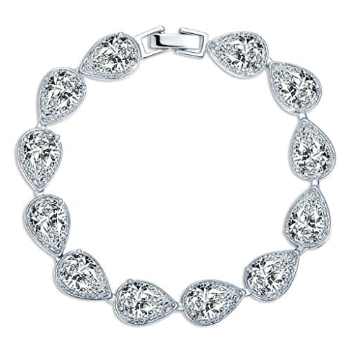 MASOP Women's Silver-Tone Clear CZ Pear Shape Teardrop Jewelry