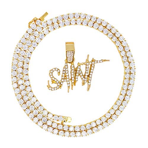 Men's Techno Pave Iced-Out CZ Tennis Chain Pendant